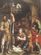 Giulio Romano The Nativity and Adoration of the Shepherds in the Distance the Annunciation to the Shepherds (mk05) oil painting